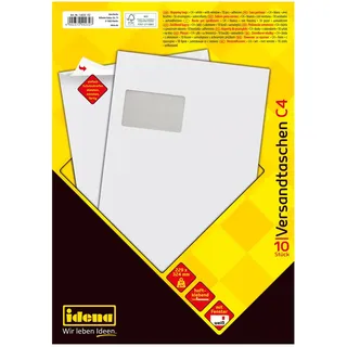 IDENA Versandtaschen mit Fenster haftklebend, 90g/m2 weiß DIN C4, 10 Stück