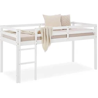 Homestyle4u Hochbett Weiß 90x200 Massivholz Kiefer