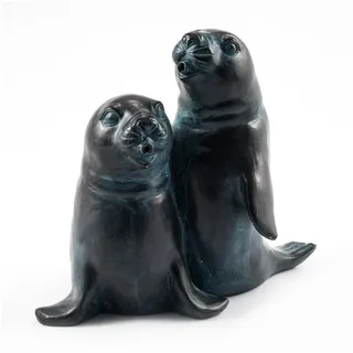 esotec Wasserspeier Figur Seehundpaar Paula und Paul mit Schlauch 1m, 26x16x22cm 100736 grau|schwarz