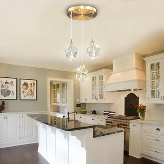 LYSDjia Kronleuchter Moderne Kristall Pendelleuchten runde goldene hängende 3 Licht Deckenlampe mit verstellbarem Kabel Regentropfen dimmbare Kronleuchter für Esszimmer Küche Insel Treppe Foyer