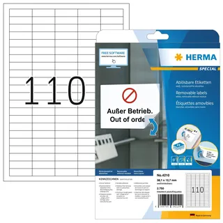 Herma Universaletiketten 4210 Weiß 38,1 x 12,7 mm 25 Blatt 2750 St.