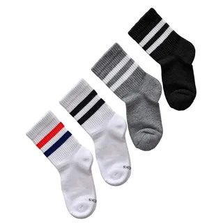 vitsocks Kinder Sportsocken BAMBUS Streifen gepolstert weich (4x PACK) Jungen Mädchen, weiß schwarz grau, 31-34 - 31-34