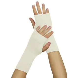 wobera NATUR Armstulpen kuschelige Pulswärmer/Armstulpen mit Daumenloch mit Schurwolle&Seide weiß Gr. 1: Handumfang: 15,5 – 17 cm (Gr. XS/S), Handschuhgröße: 4,5 - 6