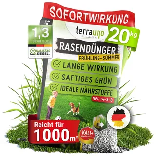 Terrauno Rasendünger Frühjahr/Sommer Sofortwirkung Saftiges Grün 20Kg f. 1000 m2