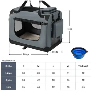 Juskys Hundetransportbox Lassie M (grau) faltbar - 42x60x44 cm Hundetasche Hundebox