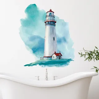 GRAZDesign Wandtattoo Leuchtturm selbstklebend, Badezimmer Wandaufkleber, Wandsticker Nordsee 113x100cm