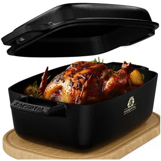 k kaisertal KAISERTAL® Gusseisen Bräter mit Deckel backofengeeignet [28cm][6,5L] Gusseisen Topf XXL Schmortopf, Bräter Induktion, Auflaufform, Gusseisenpfanne, Einsatzbereit auf alle Herdarten
