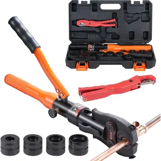 Vevor Hydraulisches Rohr-Crimpwerkzeug für Kupferrohrverbindungen, Presszange mit TH16, TH20, TH26, TH32 Schnellwechselbacken, 360° drehbares Pressset für T-Verbindungsstücke auf engstem Raum, hydraulisch angetrieben