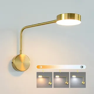 VOMI Schwenkbar Wandlampe Innen Dimmbare Wandleuchte LED Industrial Vintage Gold Wand-Leselampen Bett Beleuchtung Retro Lampe 9W Für Badezimmer Schlafzimmer Wohnzimmer Treppenhaus Korridor Büro