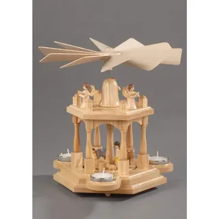 Albin Preissler Weihnachtspyramide Wärmespiel Christi Geburt, Handwerkskunst aus dem Erzgebirge, 2 Etagen, Weihnachtsdeko aus Holz beige