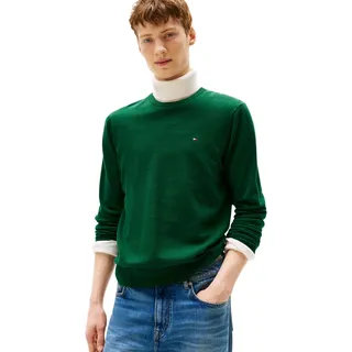 Tommy Hilfiger Herren Pullover Essential Cotton mit Rundhalsausschnitt, Grün (Ornamental Green Heather), S