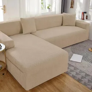 Sofa überzug L Form Wasserdicht,2 Stück Couch überzug Ecksofa L Form Rechts Links, Jacquard Chaiselongue Sofa Schonbezug ,Sofabezug Sofahusse Couchbezug für Sektionssofa (Khaki, 2seats+3seats)