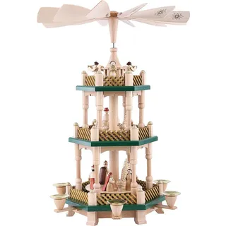 Erzgebirgische Volkskunst Richard Glässer GmbH Tischpyramide Christi Geburt natur grüne Böden, 2-stöckig H 40 cm