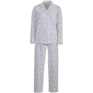 Zeitlos Pyjama Thermo Damen Schlafanzug Kragen Schwan Schleife Baumwolle V-Ausschnitt Pyjama Thermo Damen Schlafanzug Blumen blau, Farbe:Off-White, Größe:M - M