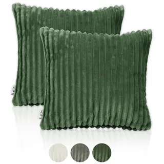 lycce Kissenbezug Deluxe, 2er Set Kissenhülle für Dekokissen aus super breitem Cordstoff grün (50 x 50 cm), dekorative Zierkissen & -hüllen, Cord Kissen vielseitig einsetzbar für Dein Zuhause