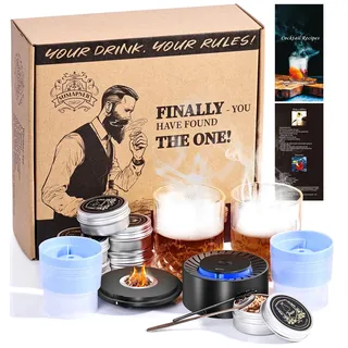 Electric Whiskey Smoker Set mit 2 Glasses, 6 Geschmacksrichtungen Holzspäne, 2 Eisball-Formen, Cocktail Bourbon Old Fashioned Drink Räucherset, Geschenk für Männer Väter Ehemann Vater,kein Butan nötig