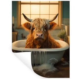 MuchoWow Wandsticker Scotch highlander - Bad - Badezimmer (1 St), Wandtattoo, Selbstklebend, Wohnzimmer, 60x80 cm 60 cm x 80 cm x 0.1 cm