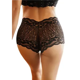 Lovolotti Taillenslip High Waist Spitzenpanty Sexy Unterhose Hipster Miederhose mit Spitze schwarz