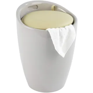 WENKO Badhocker Candy Taupe, schöne Sitzgelegenheit, Hocker mit Stauraum für das Badezimmer und Wohnzimmer, integrierter Wäschesammler, ABS-Kunststoff, BPA-frei, Fassungsvermögen 20 L, Ø 36 x 50,5 cm