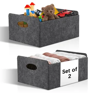 Starvortex 2Stk Filzkorb Aufbewahrung, Langlebig Faltboxen mit Tragegriff, Filzbox, Aufbewahrungskorb Grau, 30 x 25 x 15cm Aufbewahrungsbox Filz Organizer, Körbe für Regal, Kleiderschrank, Büro