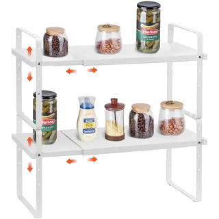 Vevor verstellbares Gewürzregal stehend 2 Etagen großes Fassungsvermögen Küchenregal, stapelbare Organizer für Arbeitsplatte Aufbewahrung Vorratskammer-Organizer für Küche Bad Büro, Weiß
