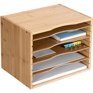 Navaris Dokumentenablage Briefablage Bambus - 33x26x24,5cm Schreibtisch Organizer - Holz Ablage 5 Ablagefächer - Ablagesystem für u.a. Büro