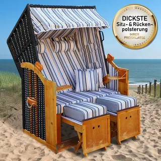 Strandkorb RÜGEN DELUXE grau/blau/olive gestreift