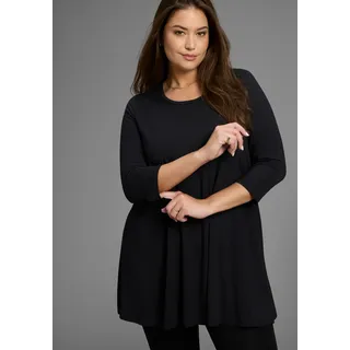 laura scott curve Tunikashirt LAURA SCOTT CURVE, Damen, Gr. 56/58, schwarz, Single Jersey, Obermaterial: 94% Viskose, 6% Elasthan, unifarben, Basic, A-Linie Po-bedeckend, Rundhals, Shirts, mit 3/4-Ärmeln in schmeichelnder A-Linie – GROSSE GRÖSSEN