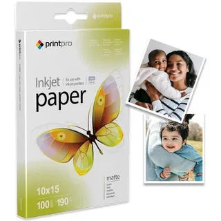 Fotopapier PrintPro von COLORWAY Matt 100 Blatt 10x15 cm 190g/m2 Sofort Trocken Wasserfest für alle Tintenstrahldrucker