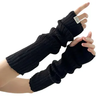 DUNKOING Niedliche Y2K Armstulpen Kawaii gestrickte Handgelenkstulpen lange japanische Harajuku Goth fingerlose Ärmel für Damen und Mädchen, Schwarz-1, Standard - Einheitsgröße