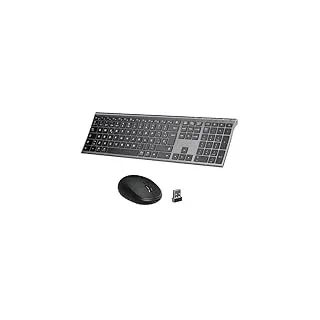 iClever 2.4G/Bluetooth Teclado y Ratón DK03-QWERTY Español USB Teclado Ratón Inalámbrico Con Batería Recargable, Diseño Ergonómico, Tamaño Compacto, Delgado y Fino, Conexión Estable