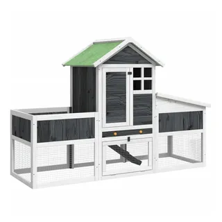 vidaXL Kaninchenstall Grau 170x63x113 cm Massivholz Kiefer