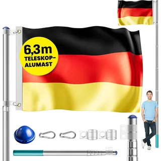 monzana Fahnenmast Aluminium Teleskop 630cm Bodenhülse 60cm inkl. Flagge Flaggenmast Mast Flagge Alu, Farbe:Deutschland