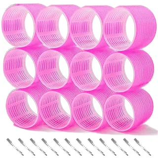 Lockenwickler Große Locken 24 Stücke, Curlers Ohne Hitze Selbsthaftend Haftwickler, Jumbo Hair Rollers 64mm mit 12 Stücke Entenschnabelclips für Lange und Kurze Haare