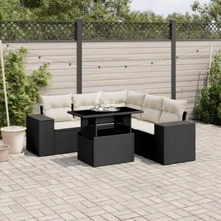IKAYAA Rattan Gartenmöbel Set Gartenlounge Outdoor Balkon Lounge Gartensofa wetterfest Polyrattan Lounge Terassenmöbel außen mit Kissen-Schwarz und Creme-6-tlg-Typ 2