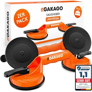 Gakago Saugheber (2er Pack) - rutschfeste Sauggriffe - 120kg tragfähiger Vakuumheber für den Transport von Fliesen, Laminat, Scheiben und Glas als Glasheber, Glassauger, Glasträger