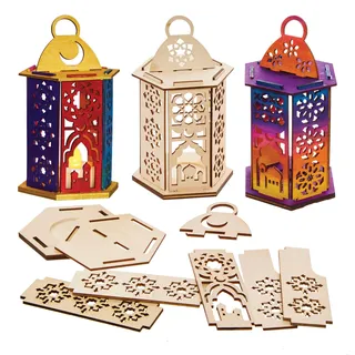 Baker Ross FX935 Ramadan-Holzlaternen-Sets - Packung mit 3, Religiöse Erziehungs-Kunsthandwerkssets für Kinder