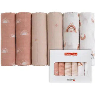 GLLQUEN Musselintücher für Babys, 6 Stück Spucktücher aus Baumwolle 70 cm x 70 cm, saugfähig und atmungsaktiv und ideal zum Reinigen, Abwischen und Abdecken von Neugeborenen