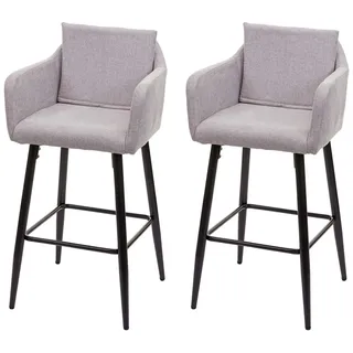 Proregal 2er-Set Barhocker mit Lehne Sitzhöhe 74cm Fußablage Metall Stoff/Textil Hellgrau Barstuhl Tresenhocker