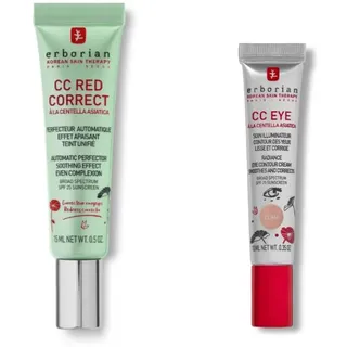 Erborian – Set mit 2 Produkten: 1 getönte CC Red Correct Anti-Rötungscreme – Grün + 1 CC Eye Eye Contour Cream mit Centella Asiatica – Clear – Korean Cosmetics