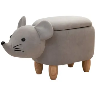 Svita Tierhocker Stauraum Kinderhocker Sitzhocker Kinderzimmer Sitzbox Maus Grau