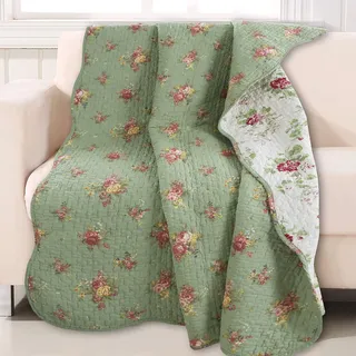 Cozy Line Home Fashions Gesteppter Überwurf, 100% Baumwolle, wendbar, für alle Jahreszeiten (Blüten)
