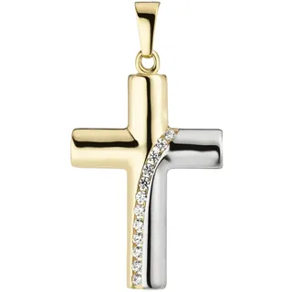 Kreuzanhänger JOBO "Anhänger Kreuz", gold (gelbgold 333), Schmuckanhänger, Damen, Gelbgold 333, 333 Gold bicolor mit 12 Zirkonia