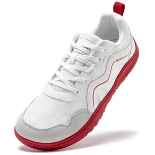HOBIBEAR Breite Barfußschuhe für Herren und Damen, Null-Drop-Sohle, Walking-Trailrunning-Sneaker, weiß / rot, 36 EU - 37 EU Weit