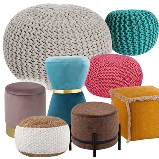 Casamia Pouf Pouf Sitzhocker Strick Jute Velour Strickhocker Bodenkissen nachhaltig beige|blau|braun|gelb|grau|grün|lila|rot|schwarz|silberfarben