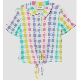 Bluse mit Crêpestruktur und Knoten-Detail - mehrfarbig|weiß - 92/98