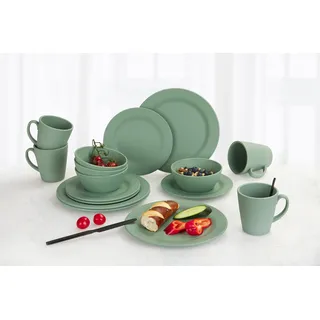 BERGER Kynne Geschirrset aus Kunststoff 16-tlg | Leicht und Unzerbrechlich Camping Geschirr Set, Teller, Schüsseln, Tassen, Tafel-Service für 4 Personen – Wiederverwendbar (Grün)