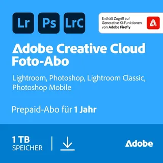 Adobe Creative Cloud Foto-Abo | inkl. 1 TB | Photoshop + Lightroom | Win/MAC