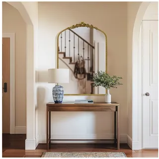 G-LEAF Barock Gold Antik Spiegel, Vintage Wandspiegel mit Bogenform im Barockstil für Badezimmer, Schlafzimmer, Wohnzimmer & Flur Wanddeko, 60cm x 90(H) cm