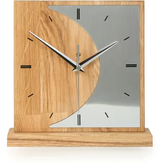 Kreative Feder Designer-STANDUHR „Silvermoon“ aus Eichenholz – analoge TISCHUHR ohne Tickgeräusche (leises Quarzuhrwerk, Eiche)